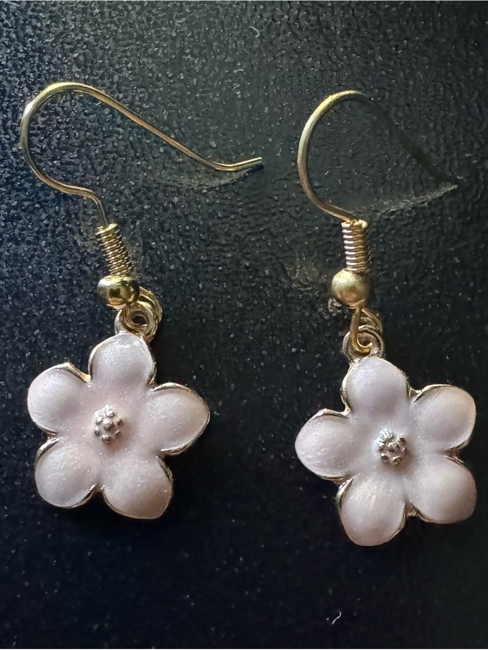 Cherry Blossom (Sakura) Gold-Tone Pink Flower Drop Earrings